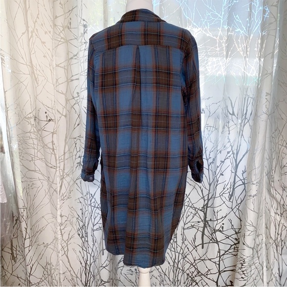 Free People CP Shades blue brown plaid check mate campfire tunic shirt dress - Picture 3 of 7